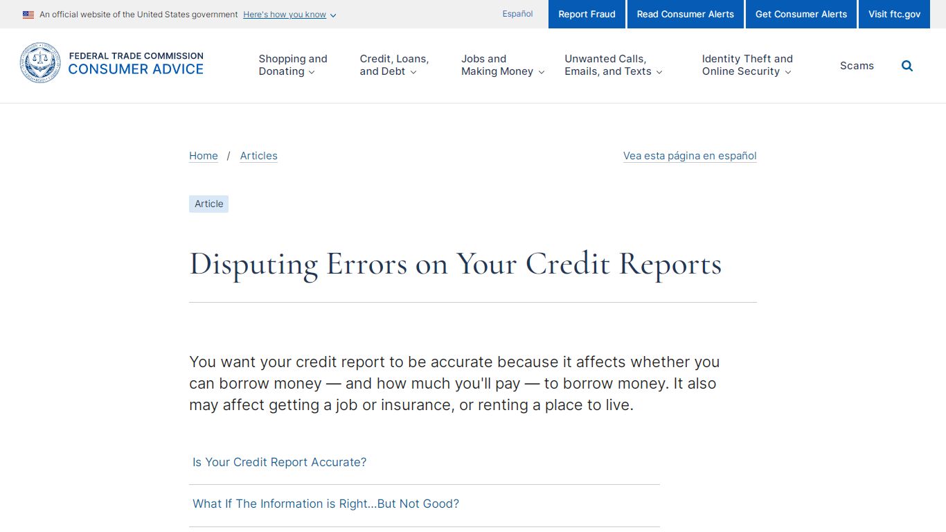 Disputing Errors on Your Credit Reports | Consumer Advice